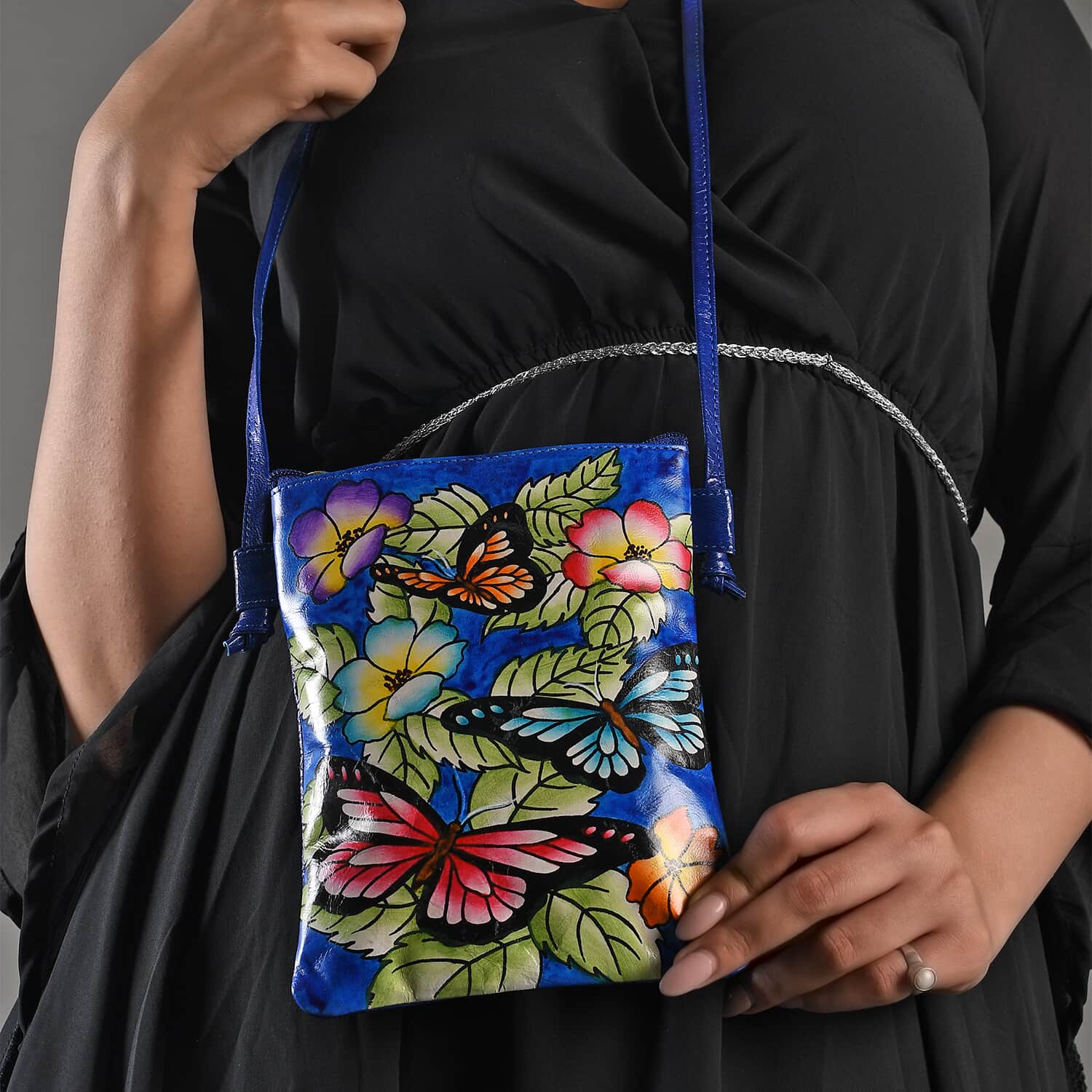 Hand-Painted Leather Cross Body Bag - Birds