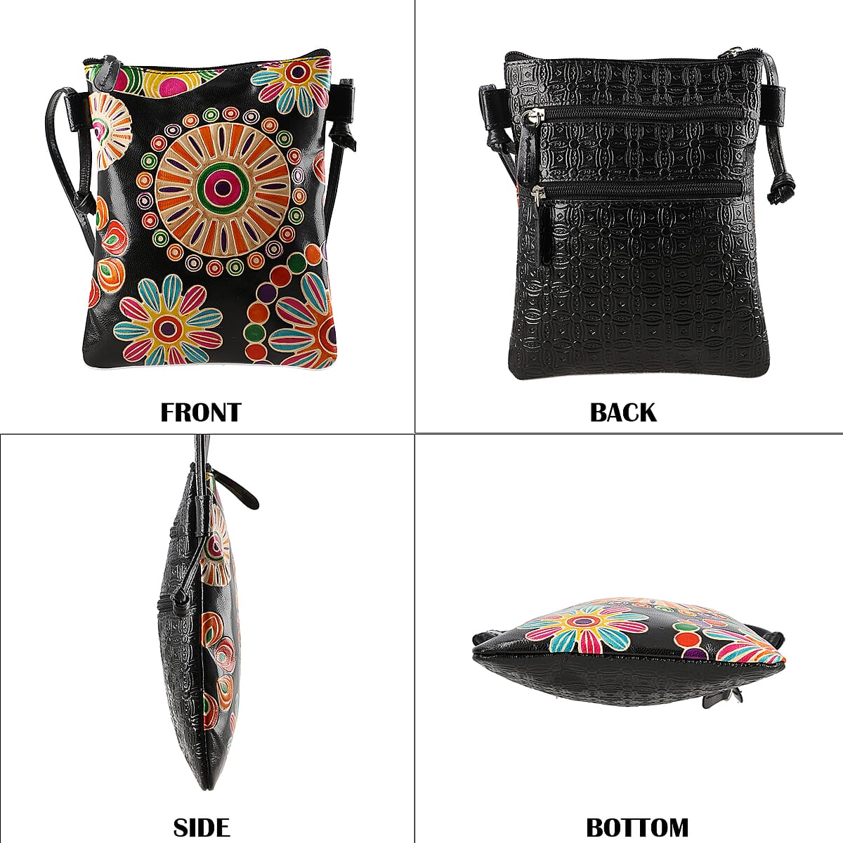 Vivid by Sukriti Black Mandala Pattern Hand Painted Genuine Leather Crossbody Bag image number 2