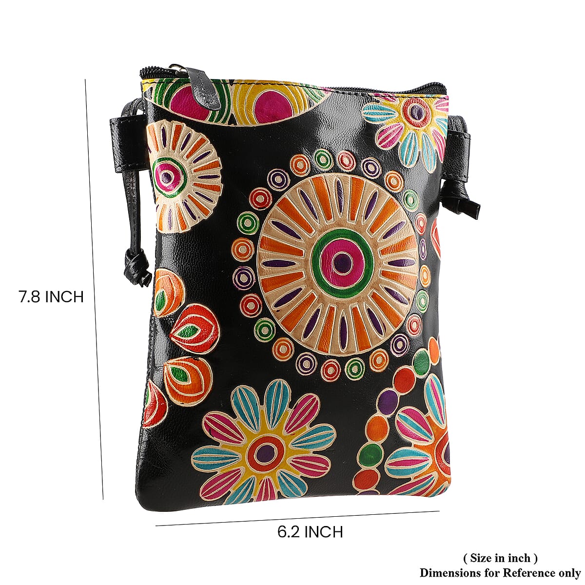 Vivid by Sukriti Black Mandala Pattern Hand Painted Genuine Leather Crossbody Bag image number 4