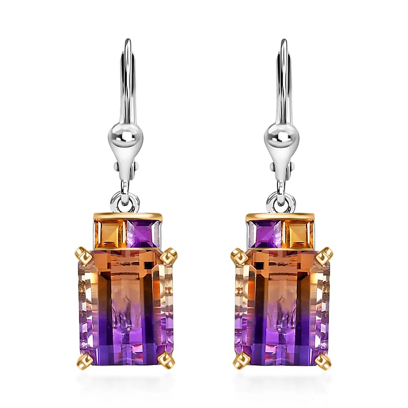 AAA Anahi Ametrine Earrings, Multi Gemstone Earrings, Lever Back Earrings, Sterling Silver Earrings 10.60 ctw