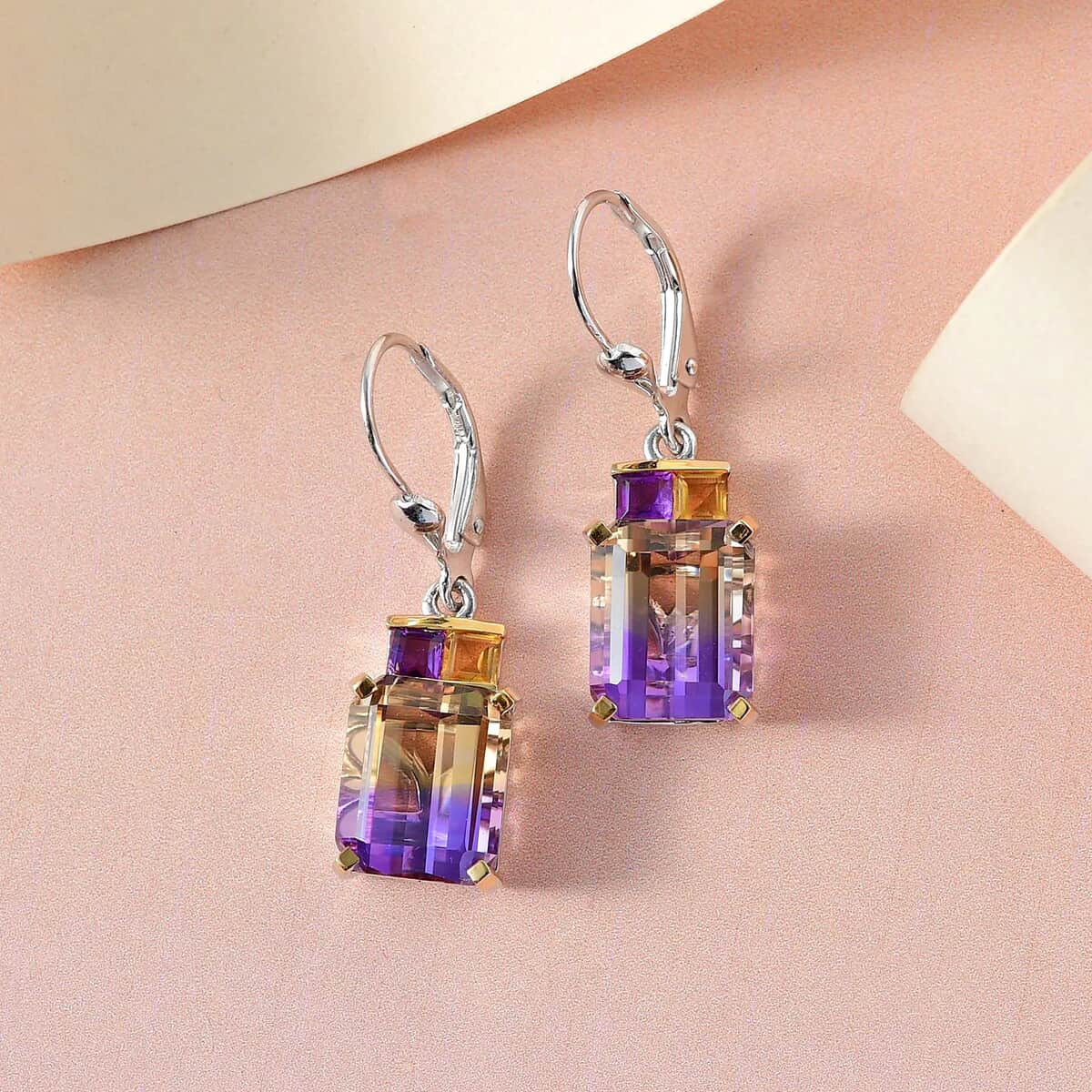 AAA Anahi Ametrine Earrings, Multi Gemstone Earrings, Lever Back Earrings, Sterling Silver Earrings 10.60 ctw image number 1