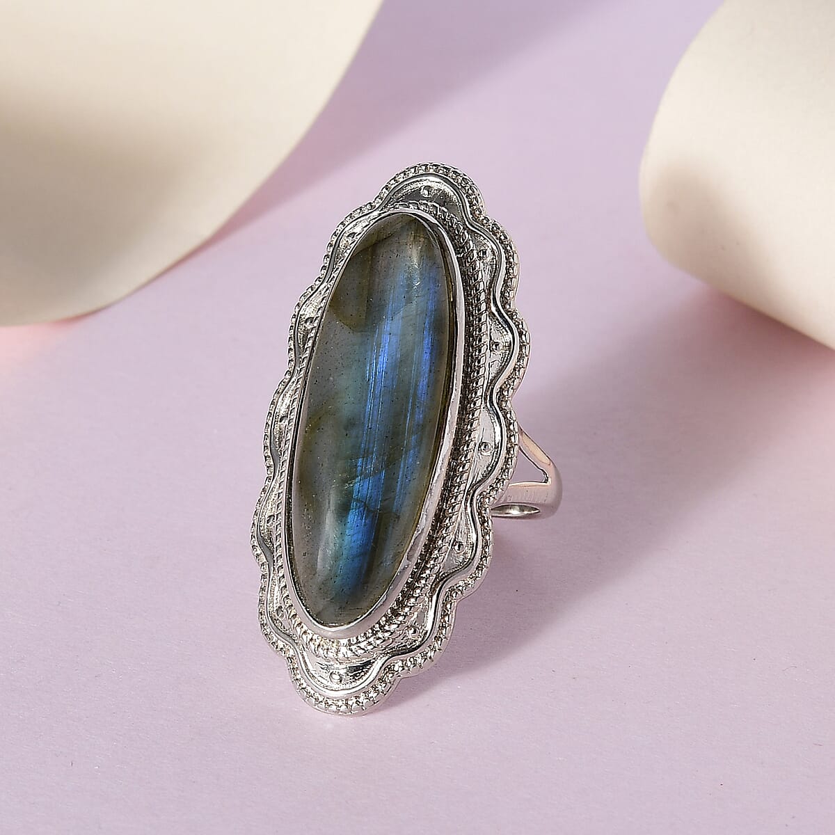 Malagasy Labradorite Solitaire Ring in Platinum Over Copper 14.75 ctw image number 1