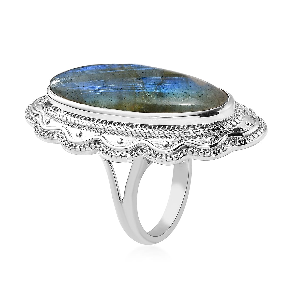 Malagasy Labradorite Solitaire Ring in Platinum Over Copper 14.75 ctw image number 3
