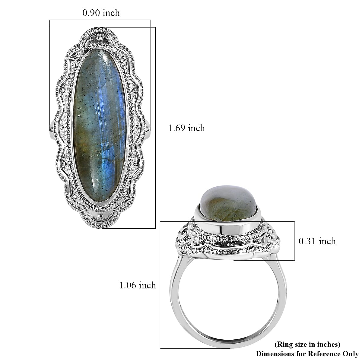 Malagasy Labradorite Solitaire Ring in Platinum Over Copper 14.75 ctw image number 5