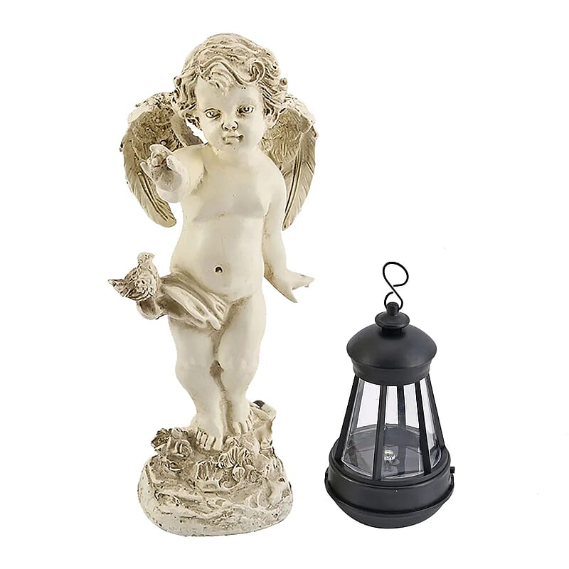 Outdoor Solar Light Angel Statue - Brown