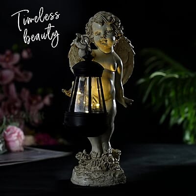 Outdoor Solar Light Angel Statue - Brown