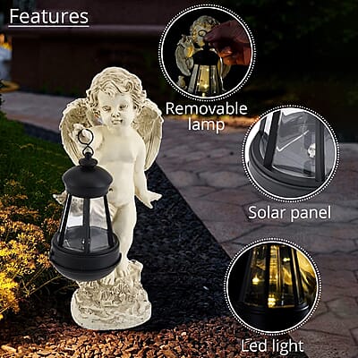 Outdoor Solar Light Angel Statue - Brown