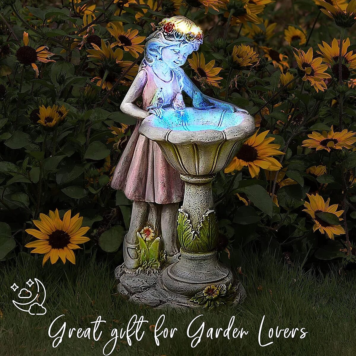 Outdoor Lighting Solar Girl Statue with Bird Bath image number 1