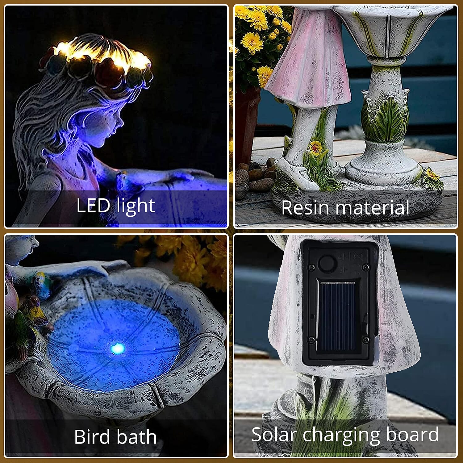 Outdoor Lighting Solar Girl Statue with Bird Bath