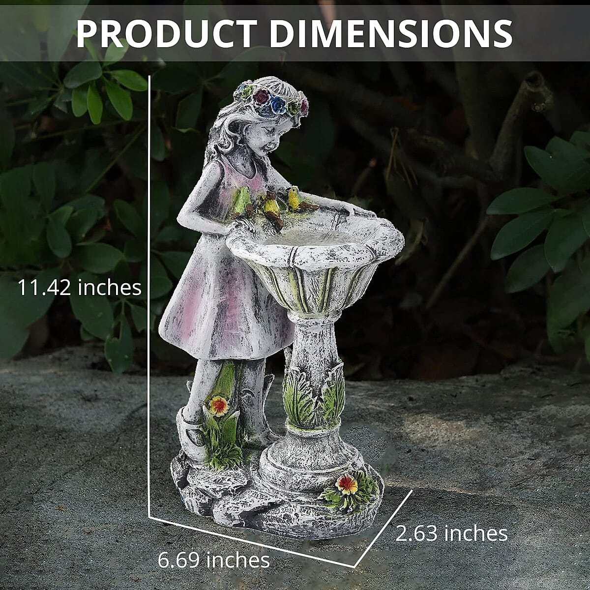 Outdoor Lighting Solar Girl Statue with Bird Bath image number 3