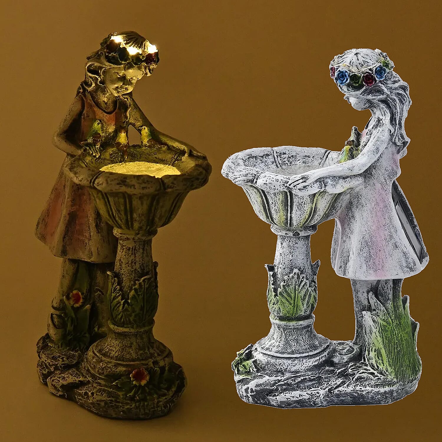 Outdoor Lighting Solar Girl Statue with Bird Bath