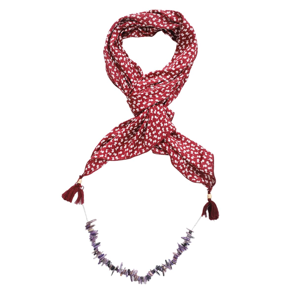 Tamsy Maroon Color Printed Removable Bead Necklace Scarves image number 2
