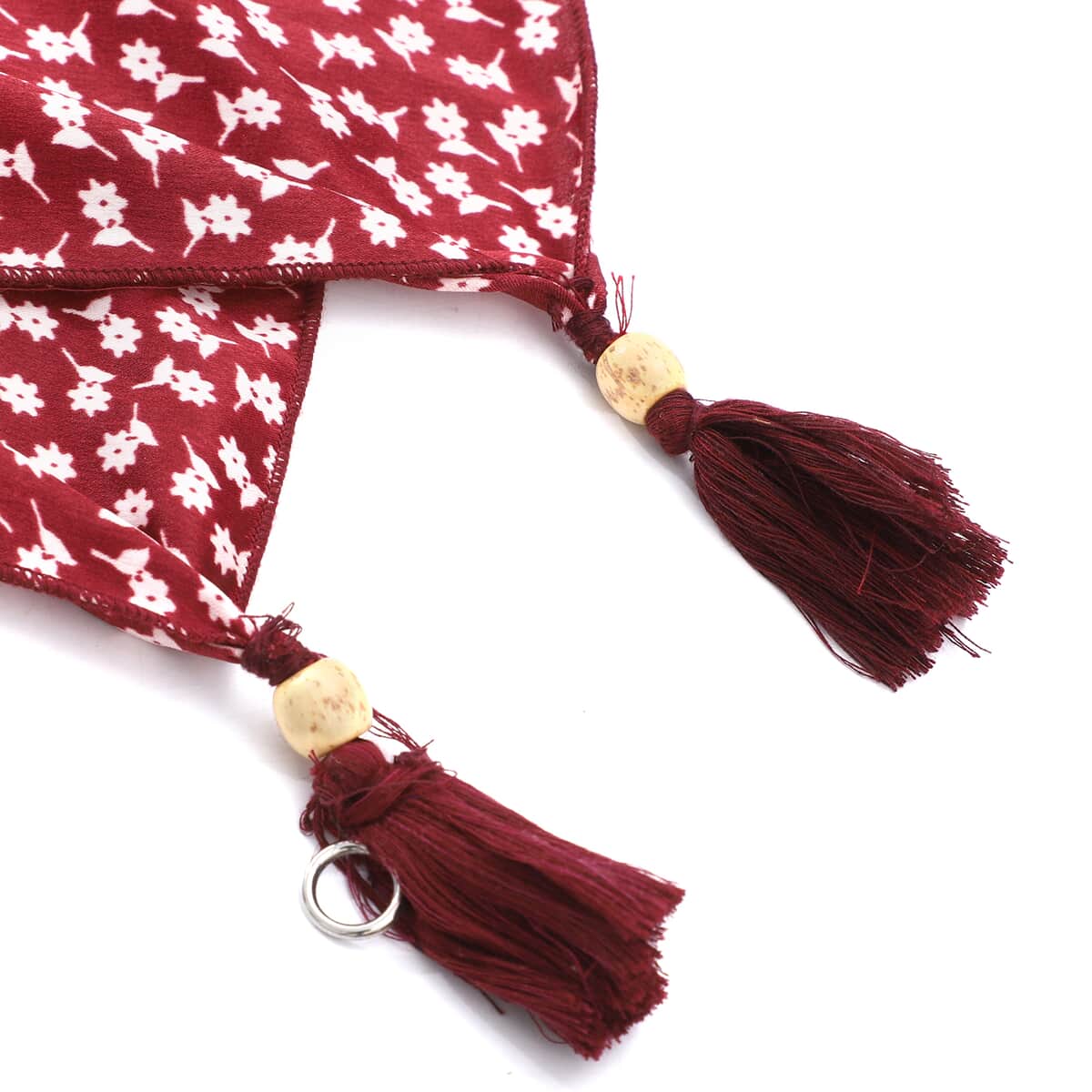 Tamsy Maroon Color Printed Removable Bead Necklace Scarves image number 5