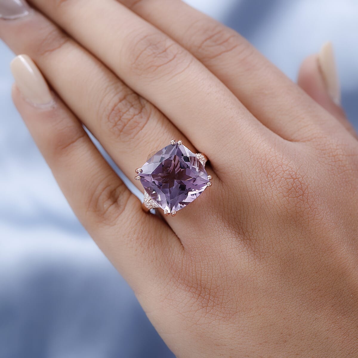 Rose De France Amethyst and Moissanite Ring in Vermeil Rose Gold Over Sterling Silver 13.85 ctw image number 2