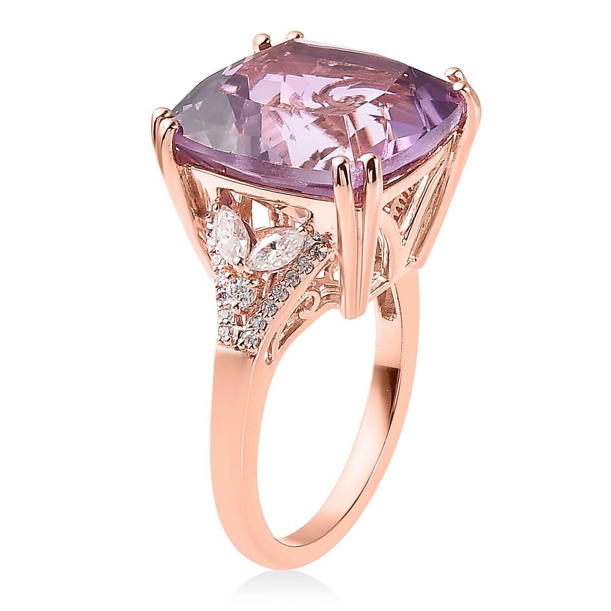 Rose De France Amethyst and Moissanite Ring in Vermeil Rose Gold Over Sterling Silver 13.85 ctw image number 3