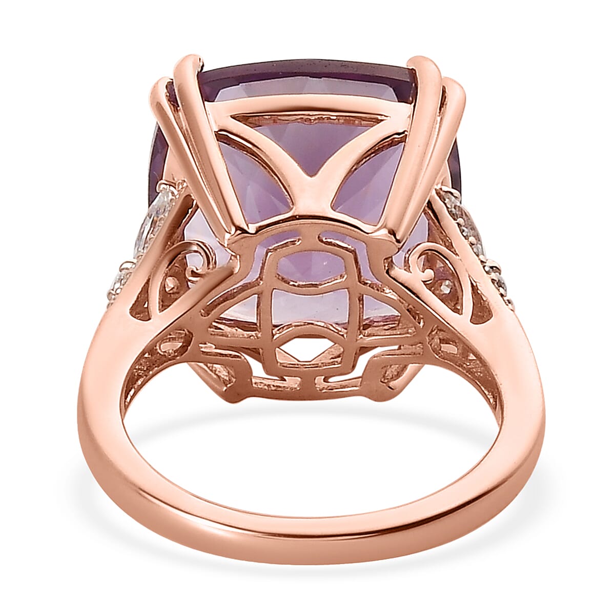 Rose De France Amethyst and Moissanite Ring in Vermeil Rose Gold Over Sterling Silver 13.85 ctw image number 4
