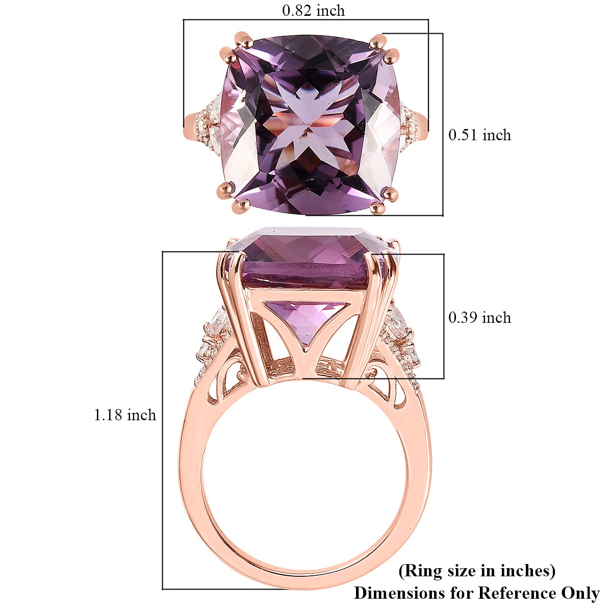 Rose De France Amethyst and Moissanite Ring in Vermeil Rose Gold Over Sterling Silver (Size 6.0) 13.85 ctw image number 5