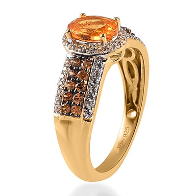 Viceroy Spessartine Garnet, White and Brown Zircon Ring in Vermeil Yellow Gold Over Sterling Silver (Size 10.0) 1.75 ctw