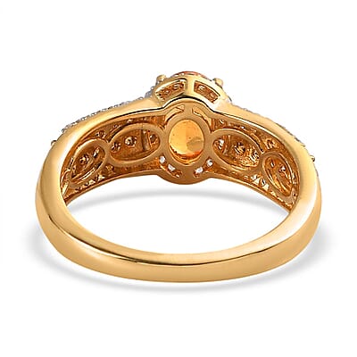 Viceroy Spessartine Garnet, White and Brown Zircon Ring in Vermeil Yellow Gold Over Sterling Silver (Size 10.0) 1.75 ctw