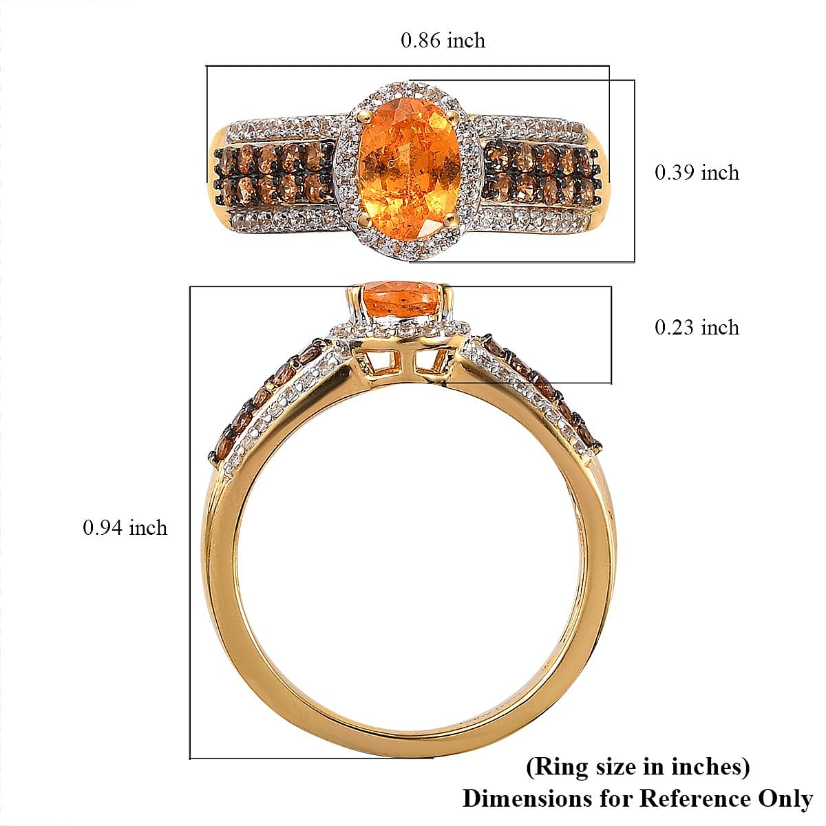 Viceroy Spessartine Garnet, White and Brown Zircon Ring in Vermeil Yellow Gold Over Sterling Silver (Size 10.0) 1.75 ctw
