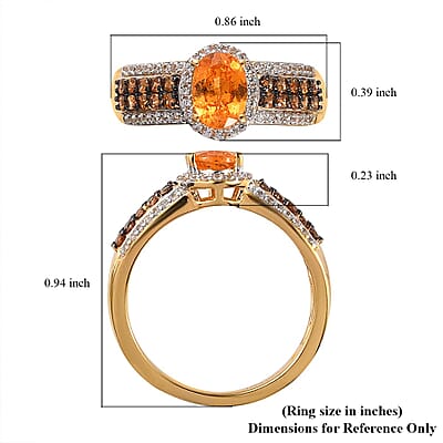 Viceroy Spessartine Garnet, White and Brown Zircon Ring in Vermeil Yellow Gold Over Sterling Silver (Size 10.0) 1.75 ctw