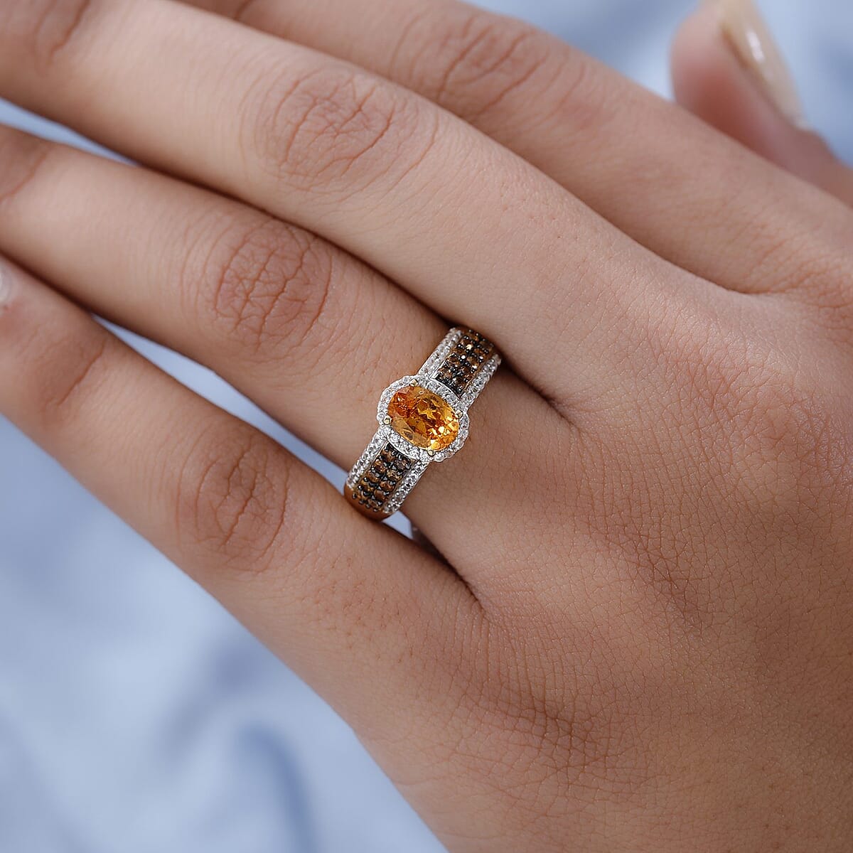 Viceroy Spessartine Garnet, White and Brown Zircon Ring in Vermeil Yellow Gold Over Sterling Silver (Size 8.0) 1.75 ctw image number 2