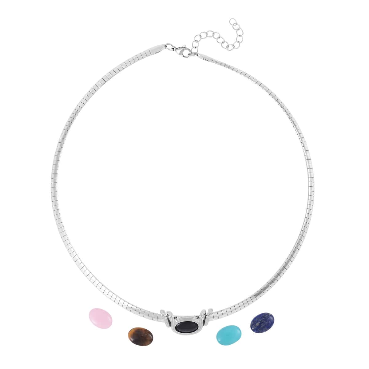 Multi Gemstone 17.50 ctw 5 Interchangeable stone with Choker Necklace in Stainless Steel 18-20 Inches, Tarnish-Free, Waterproof, Sweat Proof Jewelry image number 0