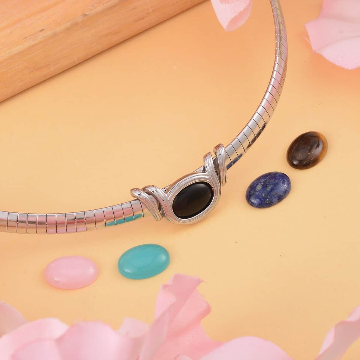 Multi Gemstone 17.50 ctw 5 Interchangeable stone with Choker Necklace in Stainless Steel 18-20 Inches, Tarnish-Free, Waterproof, Sweat Proof Jewelry image number 1