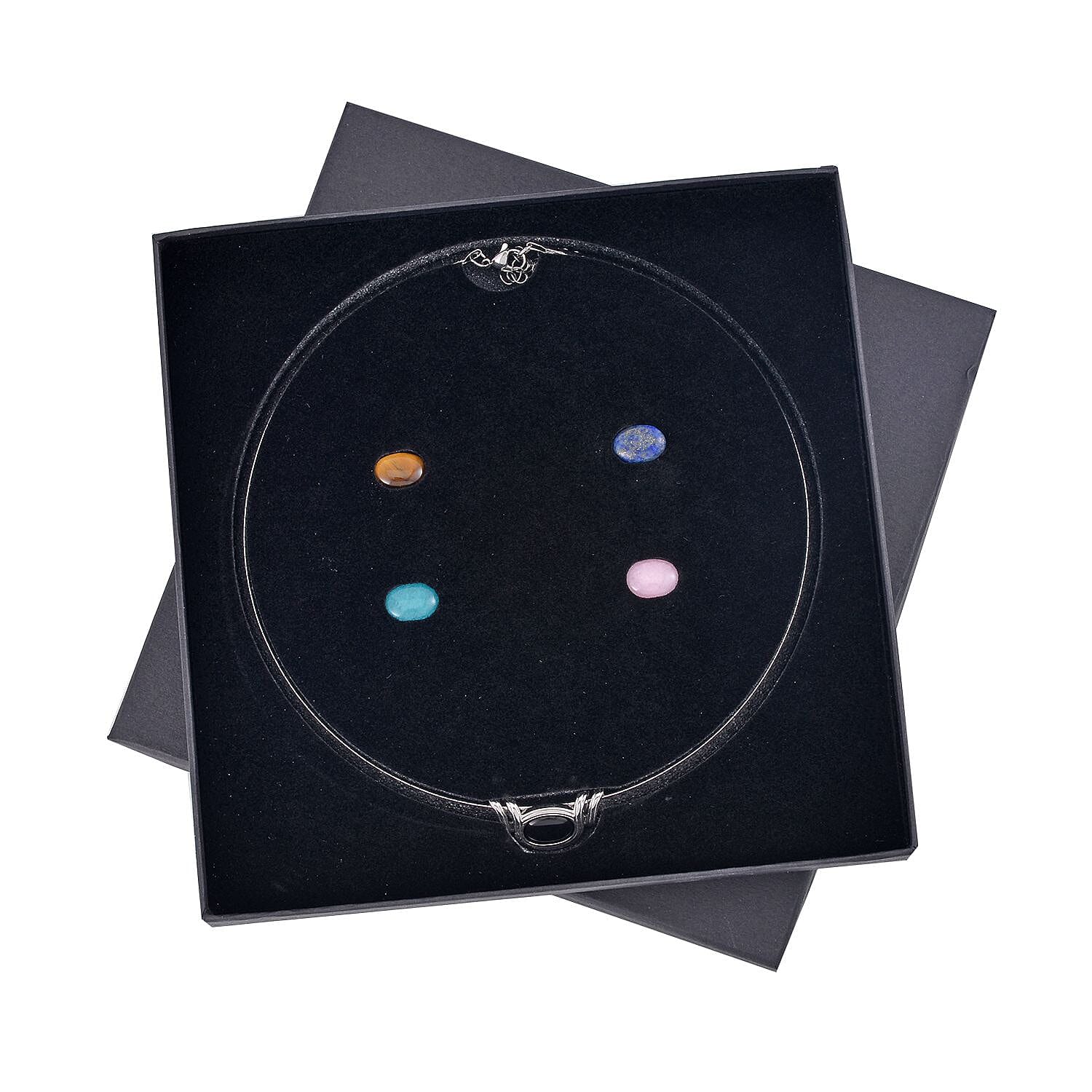 Multi Gemstone 17.50 ctw 5 Interchangeable stone with Choker Necklace in Stainless Steel 18-20 Inches, Tarnish-Free, Waterproof, Sweat Proof Jewelry
