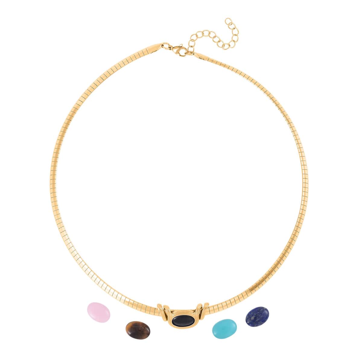 Multi Gemstone 17.50 ctw 5 Interchangeable stone with Choker Necklace in ION Plated YG Stainless Steel 18-20 Inches, Tarnish-Free, Waterproof, Sweat Proof Jewelry image number 0