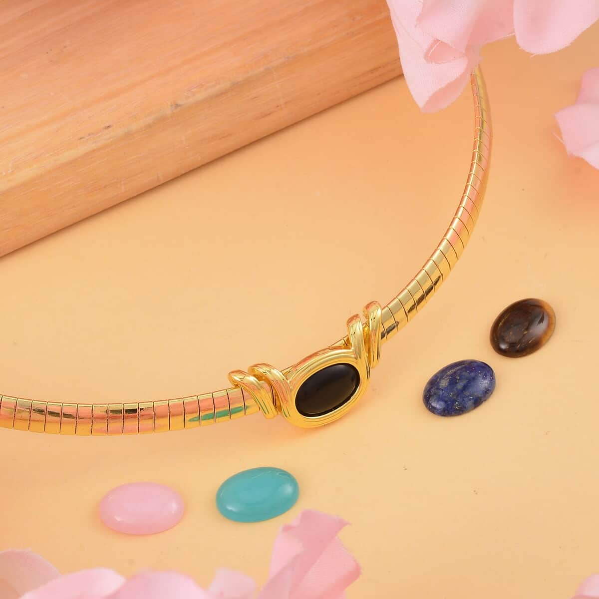 Multi Gemstone 17.50 ctw 5 Interchangeable stone with Choker Necklace in ION Plated YG Stainless Steel 18-20 Inches, Tarnish-Free, Waterproof, Sweat Proof Jewelry image number 1