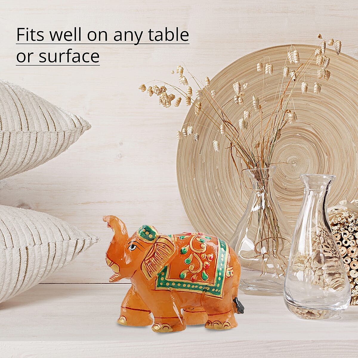 Hand Crafted & Hand Painted Natural Orange Aventurine Decorative Elephant Figurine - Orange image number 4