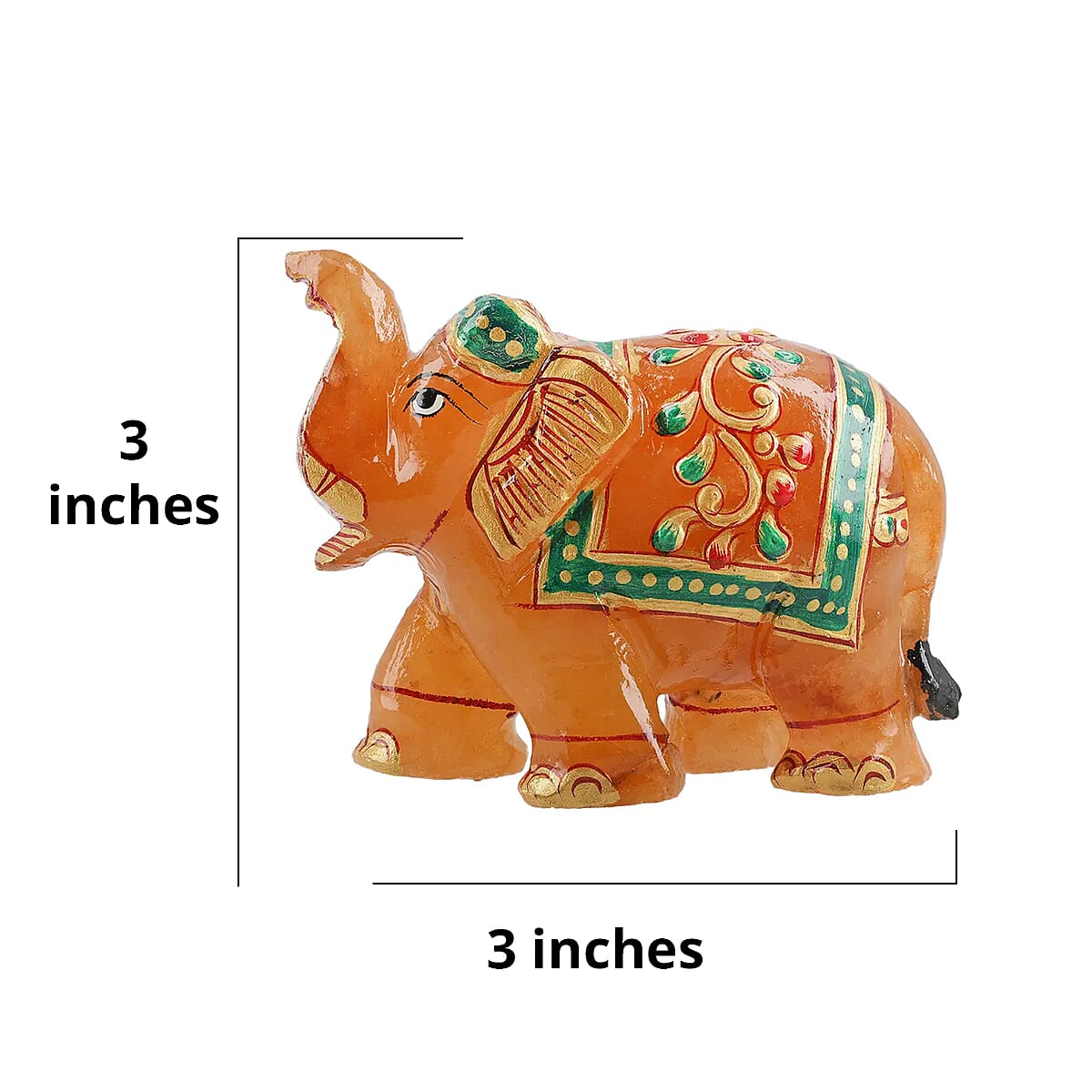 Hand Crafted & Hand Painted Natural Orange Aventurine Decorative Elephant Figurine - Orange image number 6