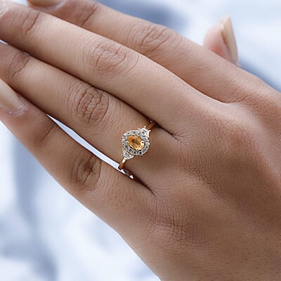 Premium Viceroy Spessartine Garnet and White Zircon Halo Ring in Vermeil Yellow Gold Over Sterling Silver (Size 10.0) 1.25 ctw