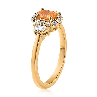 Premium Viceroy Spessartine Garnet and White Zircon Halo Ring in Vermeil Yellow Gold Over Sterling Silver (Size 10.0) 1.25 ctw
