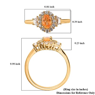 Premium Viceroy Spessartine Garnet and White Zircon Halo Ring in Vermeil Yellow Gold Over Sterling Silver (Size 10.0) 1.25 ctw