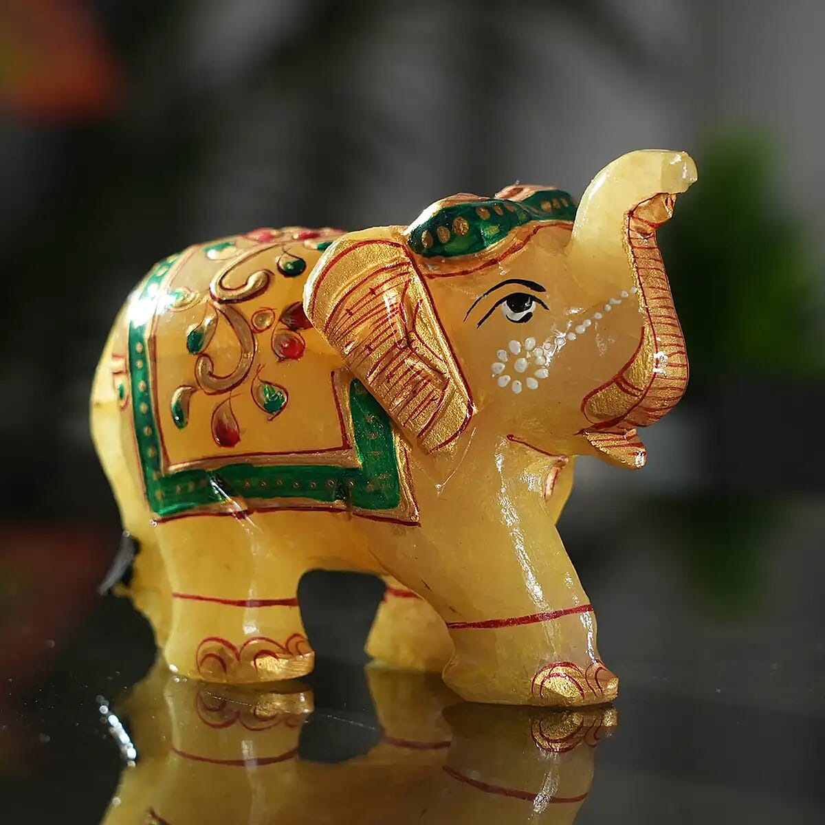 Hand Crafted & Hand Painted Natural Yellow Aventurine Decorative Elephant Figurine - Yellow image number 1