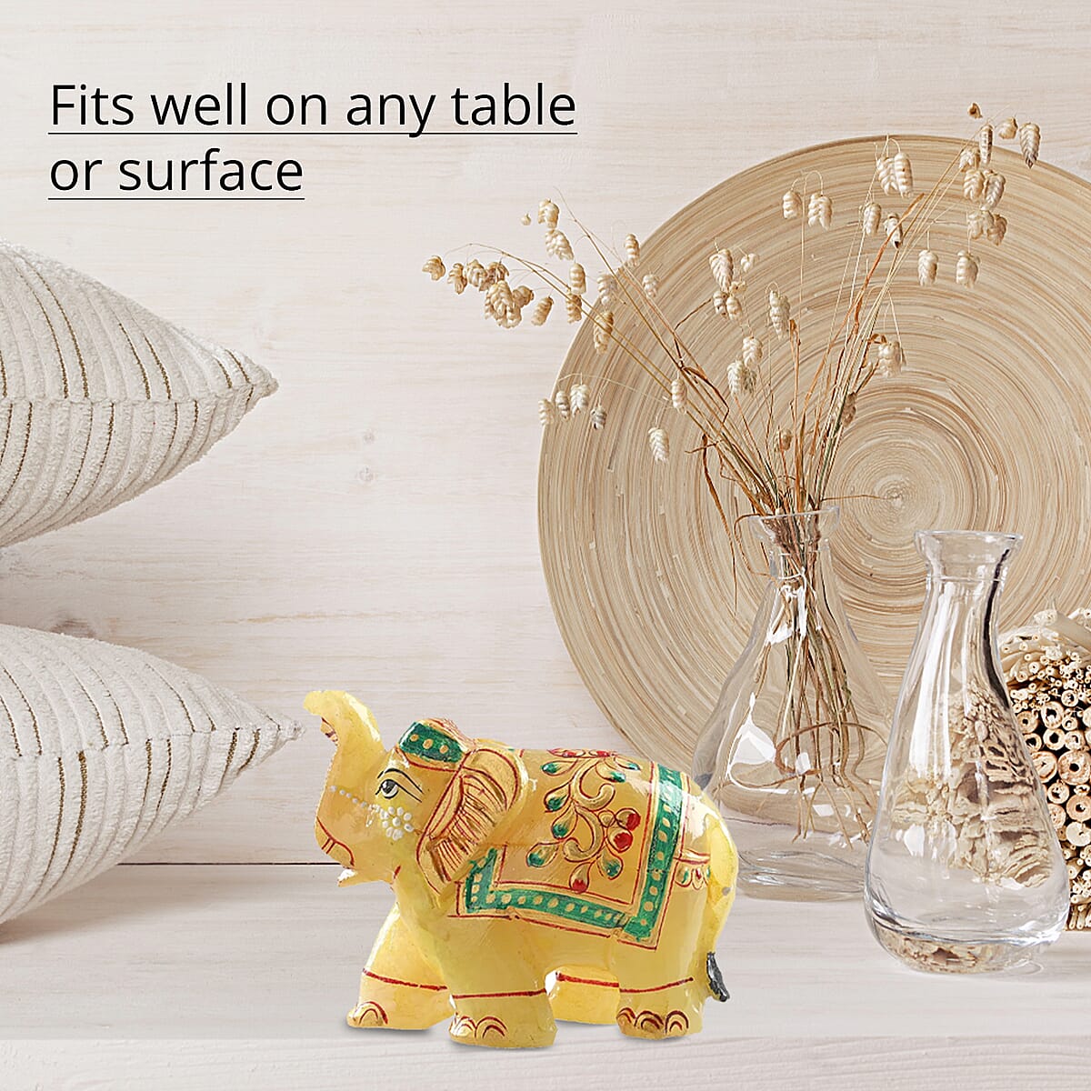 Hand Crafted & Hand Painted Natural Yellow Aventurine Decorative Elephant Figurine - Yellow image number 4