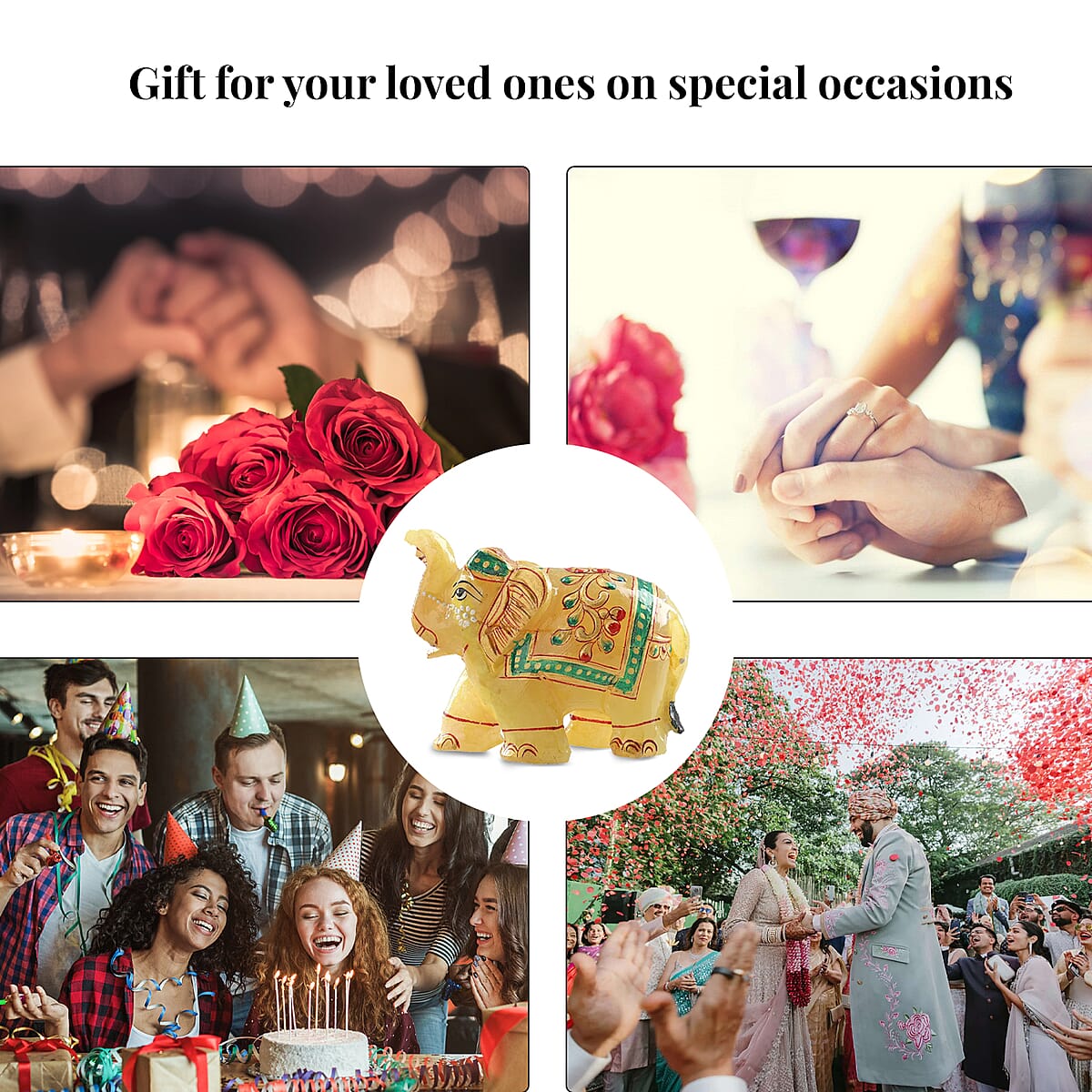 Hand Crafted & Hand Painted Natural Yellow Aventurine Decorative Elephant Figurine - Yellow image number 5