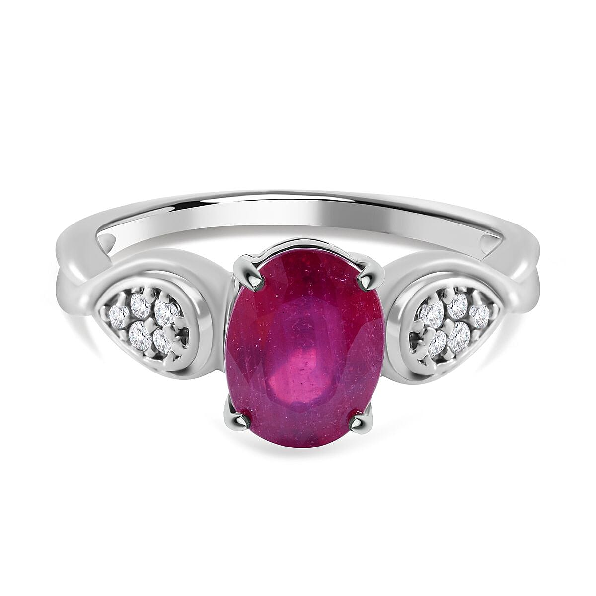 Nissa Ruby (FF) and White Zircon 2.60 ctw Ring in Platinum Over Sterling Silver (Size 5.5)