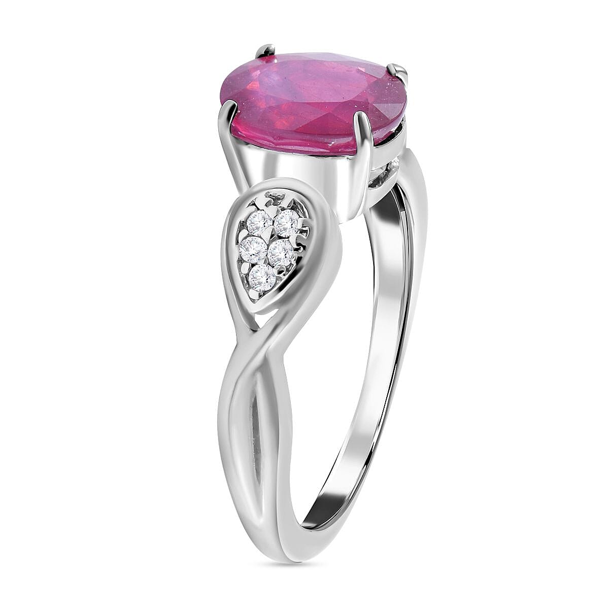 Nissa Ruby (FF) and White Zircon 2.60 ctw Ring in Platinum Over Sterling Silver (Size 5.5)