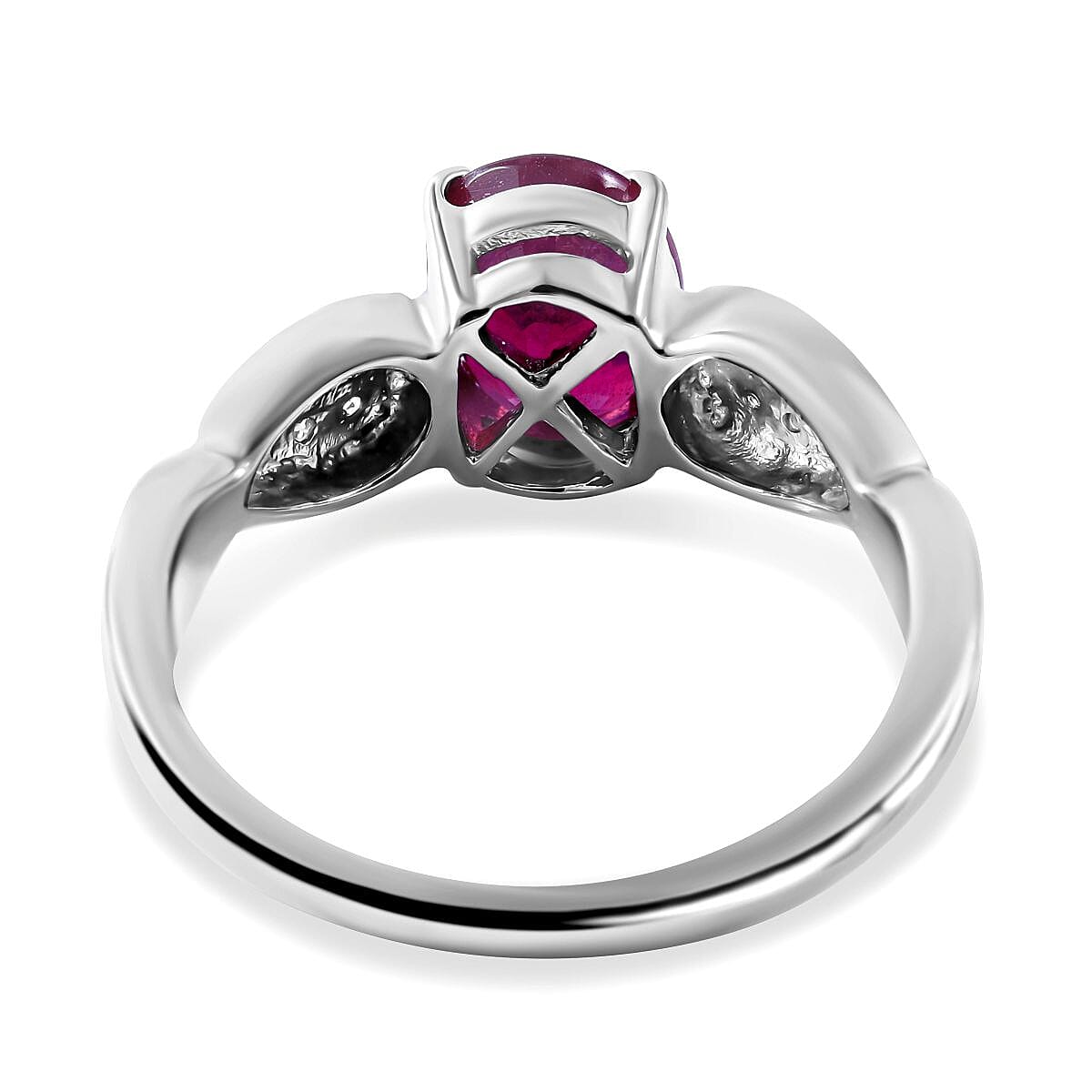 Nissa Ruby (FF) and White Zircon 2.60 ctw Ring in Platinum Over Sterling Silver (Size 5.5)