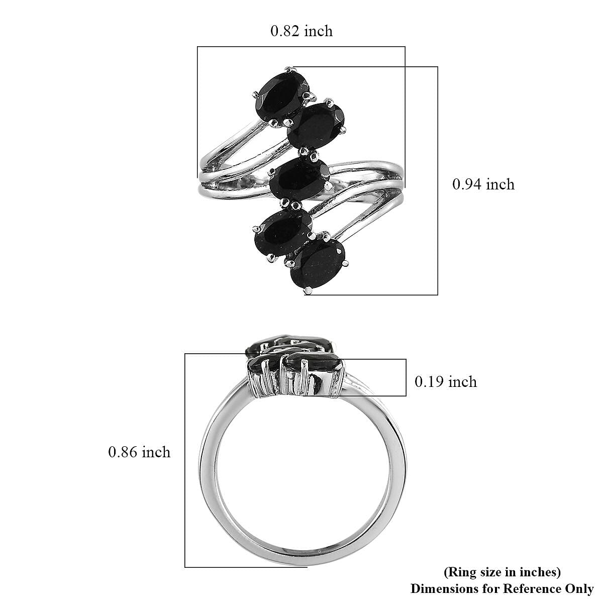 Australian Black Tourmaline 5 Stone Ring in Stainless Steel (Size 7.0) 2.25 ctw , Tarnish-Free, Waterproof, Sweat Proof Jewelry image number 5