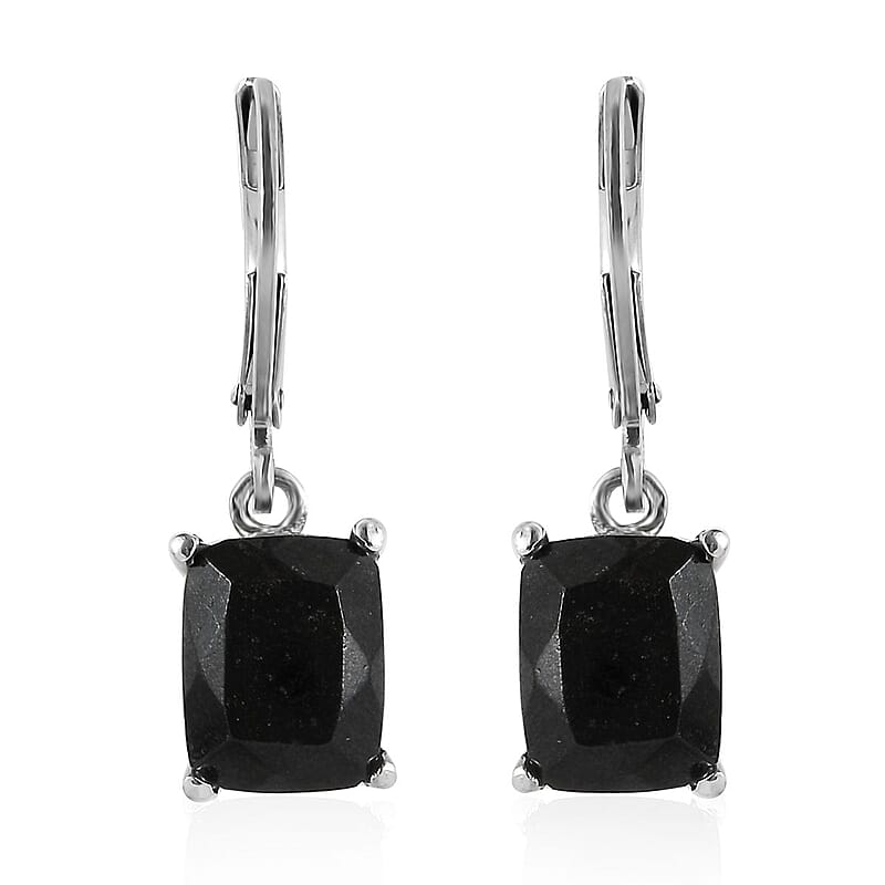 Australian Black Tourmaline Lever Back Earrings in Stainless Steel 4.75 ctw , Tarnish-Free, Waterproof, Sweat Proof Jewelry
