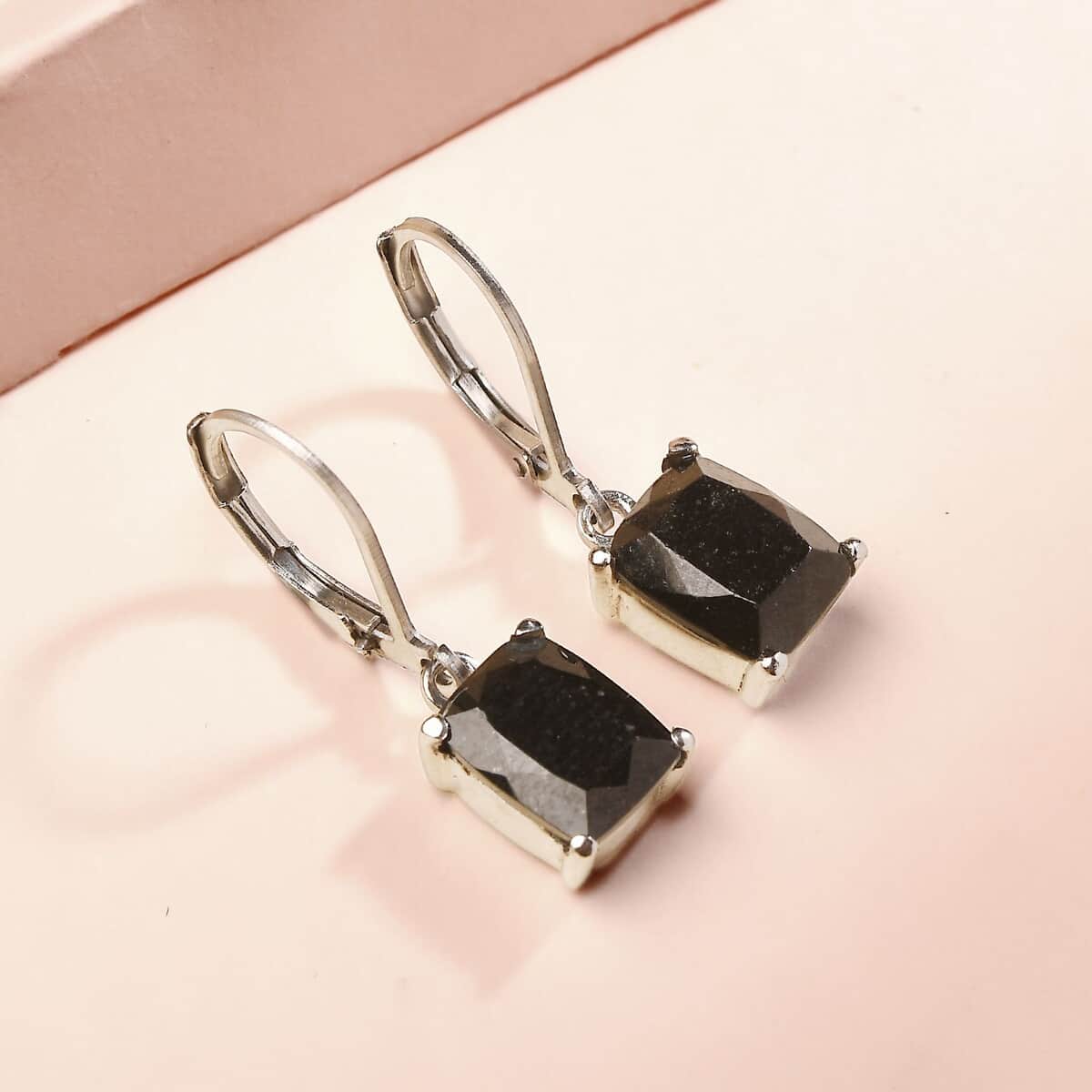 Australian Black Tourmaline Lever Back Earrings in Stainless Steel 4.75 ctw , Tarnish-Free, Waterproof, Sweat Proof Jewelry image number 1