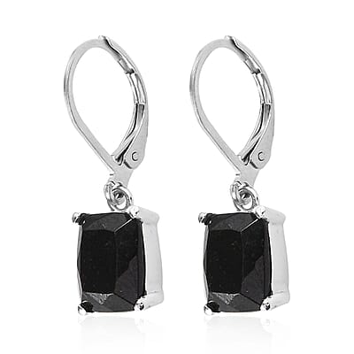 Australian Black Tourmaline Lever Back Earrings in Stainless Steel 4.75 ctw , Tarnish-Free, Waterproof, Sweat Proof Jewelry
