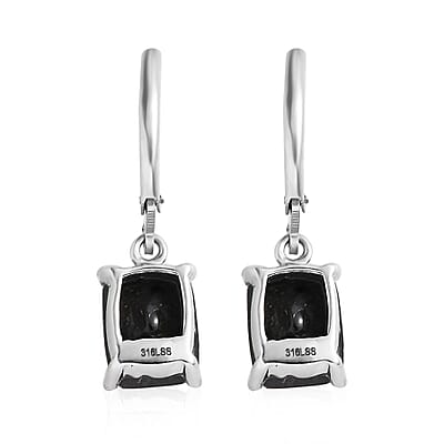 Australian Black Tourmaline Lever Back Earrings in Stainless Steel 4.75 ctw , Tarnish-Free, Waterproof, Sweat Proof Jewelry