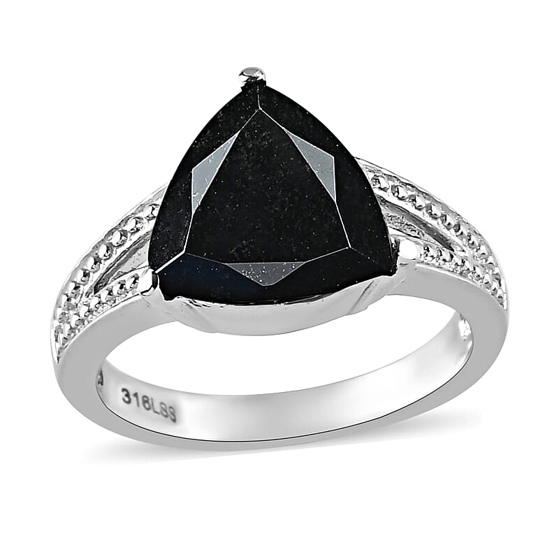 Australian Black Tourmaline Solitaire Ring in Stainless Steel (Size 10.0) 3.50 ctw