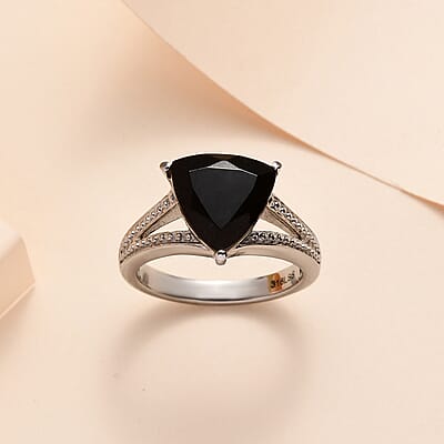 Australian Black Tourmaline Solitaire Ring in Stainless Steel (Size 10.0) 3.50 ctw