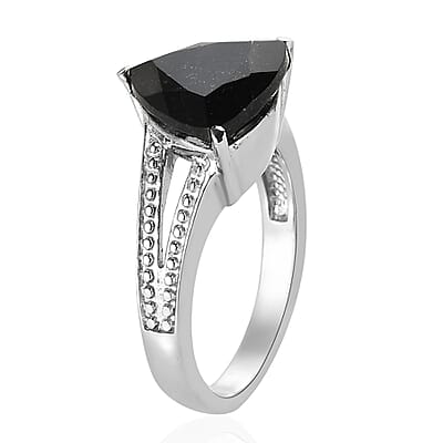 Australian Black Tourmaline Solitaire Ring in Stainless Steel (Size 10.0) 3.50 ctw